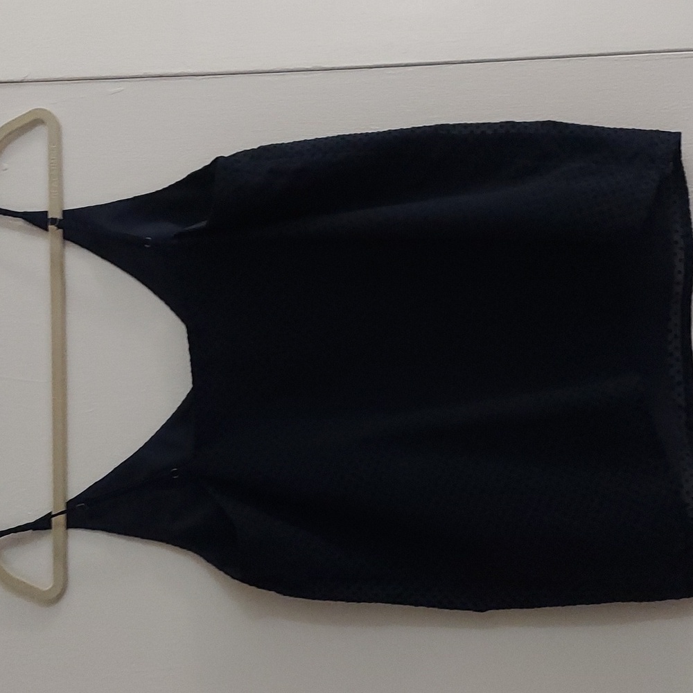 Banana Republic Navy Blue V Neck Polka Dot Textured Lined Sleeveless Top M - Picture 6 of 8